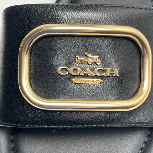 Coach Evy Black Leather Slide Sandals Gold Logo Plaque Women’s 9B Slip with Box - Picture 11 of 13
